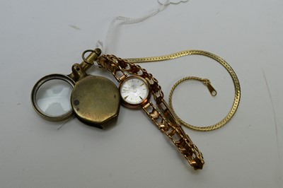 Lot 277 - A gold cocktail watch and other items.