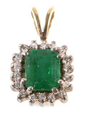 Lot 108 - Emerald and diamond cluster pendant