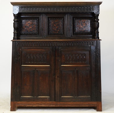 Lot 876 - Victorian oak and floral marquetry press cupboard