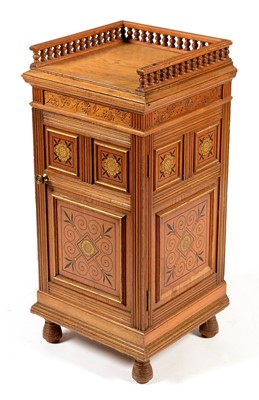 Lot 828 - Aesthetic movement oak bedside cabinet