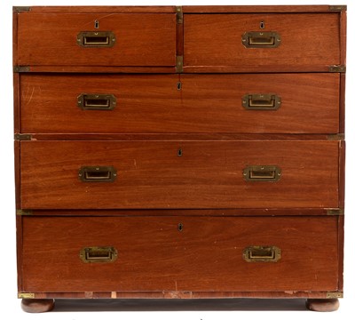 Lot 795 - Late 19th Century mahogany and brass bound campaign chest