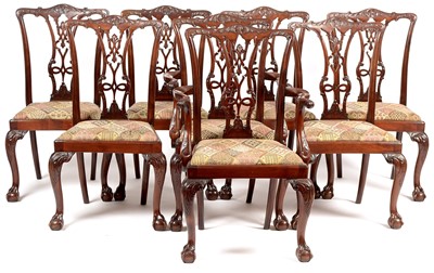 Lot 831 - Set of eight mahogany Chippendale style dining chairs