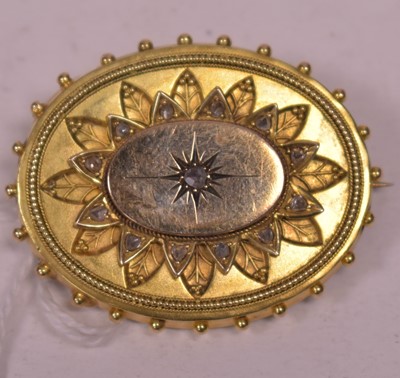 Lot 38 - A Victorian yellow metal and diamond brooch