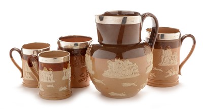 Lot 487 - Three Doulton mugs, beaker and jug