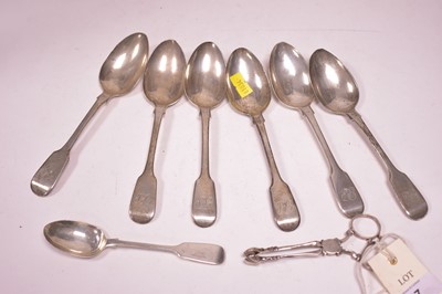 Lot 67 - Silver spoons and sugar tongs