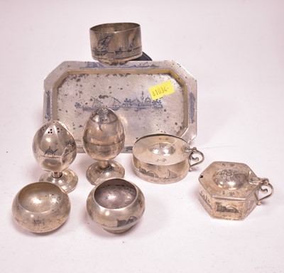 Lot 71 - Persian silver condiments on tray