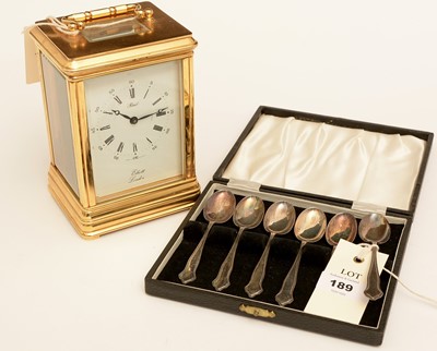 Lot 189 - Set of silver teaspoons, and a carriage clock