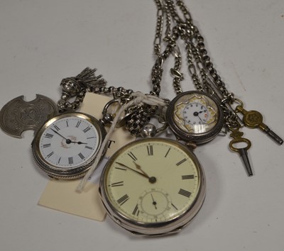 Lot 60 - Three silver cased watches and chains