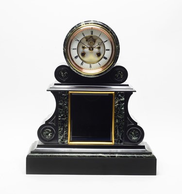 Lot 760 - Late 19th Century black slate and green marble mantel clock