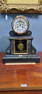 Lot 760 - Late 19th Century black slate and green marble mantel clock