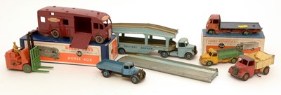Lot 1245 - Dinky toys inc: 501 horse trailer and box; car transporter, and Guy truck etc