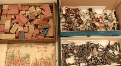 Lot 1247 - Britains farm animals; late 19th/20th Century lead soldiers; building blocks; and hand puppet.