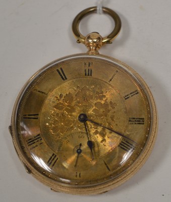 Lot 62 - A yellow metal cased open faced pocket watch
