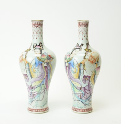Lot 584 - Pair of Chinese famille rose vases Guanyin and Shou Lao