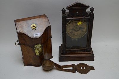 Lot 258 - Small Georgian-style cutlery box; mantel clock; and love token spoon.