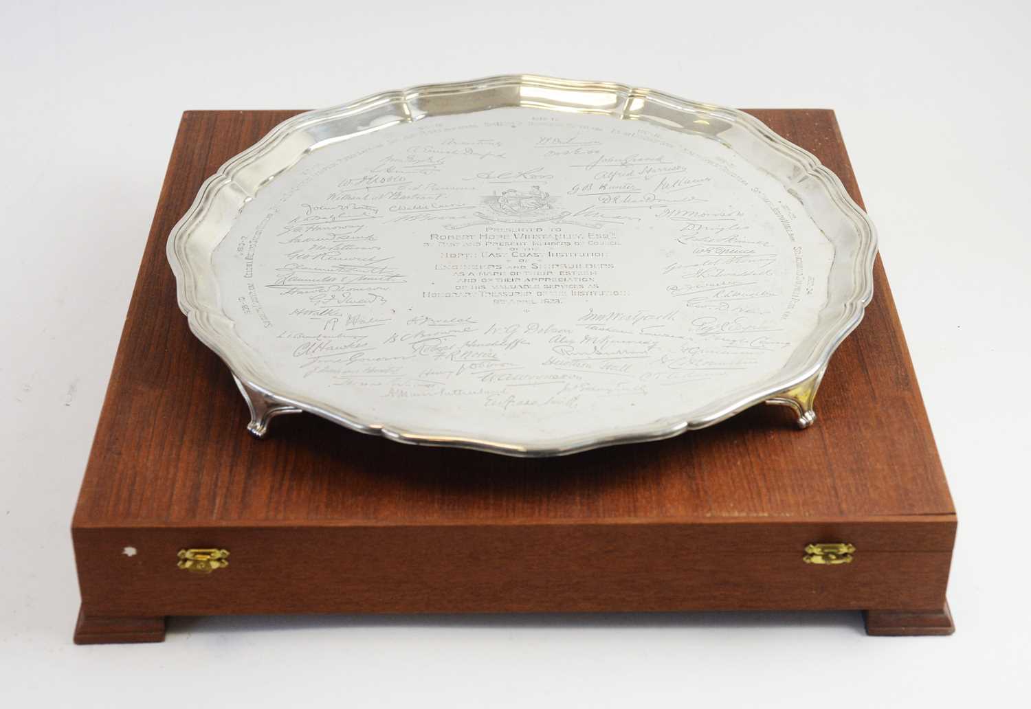 Lot 166 - Silver salver commemorating The North East Coast Institution of Engineering and Shipbuilders