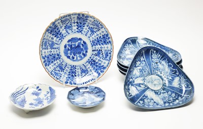 Lot 606 - Eight Japanese blue and white dishes