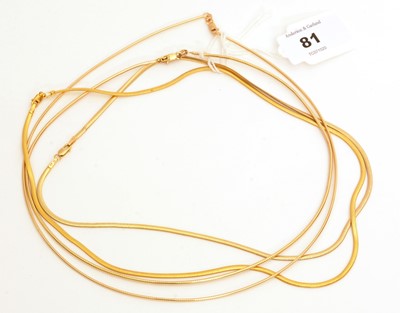 Lot 81 - Four 9ct yellow gold necklaces