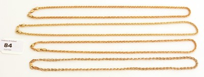 Lot 84 - Four 9ct yellow gold necklaces