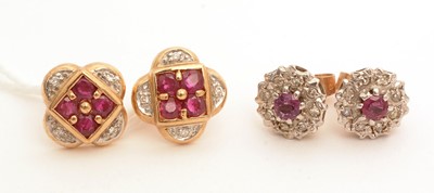 Lot 89 - Two pairs of ruby and diamond earrings