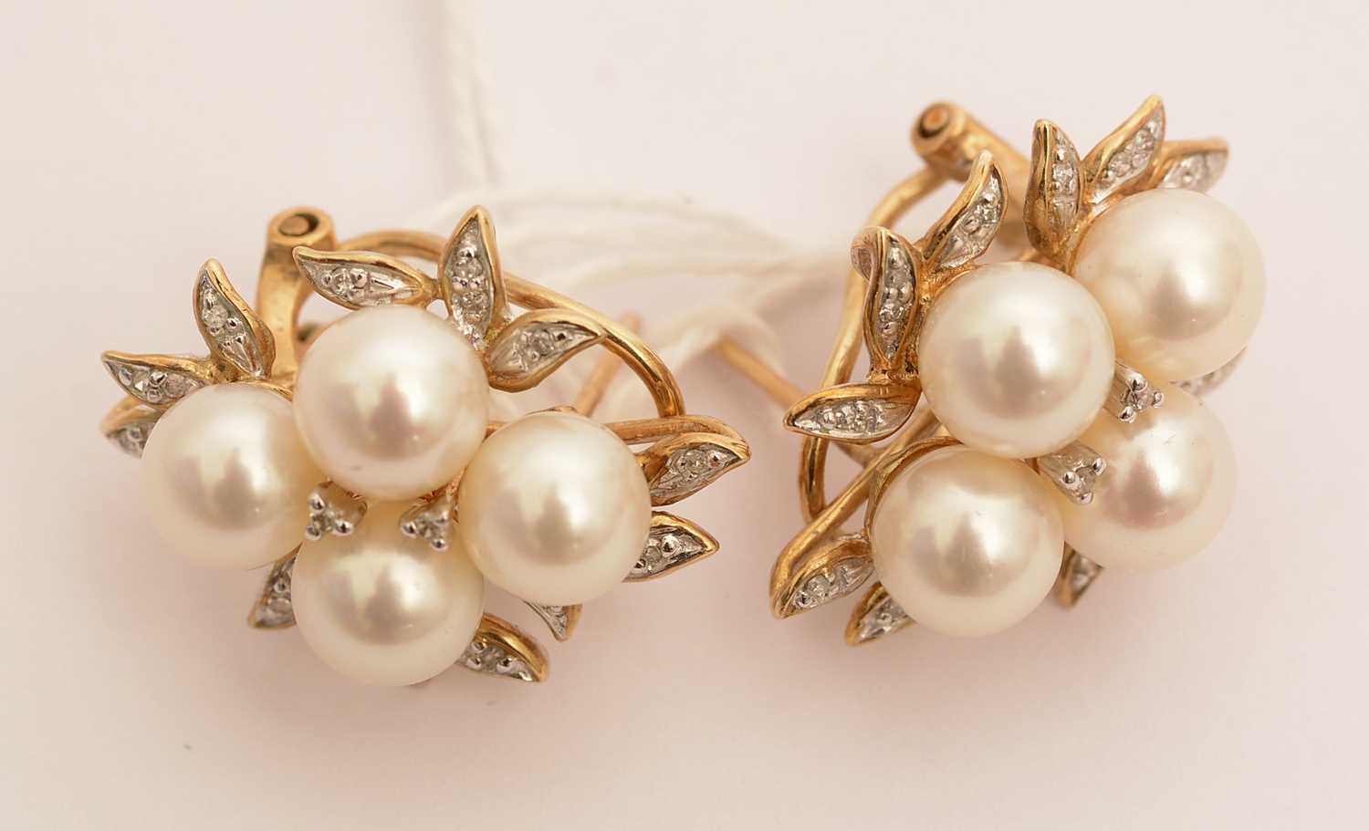 Lot 98 - A pair of cultured pearl and diamond earrings