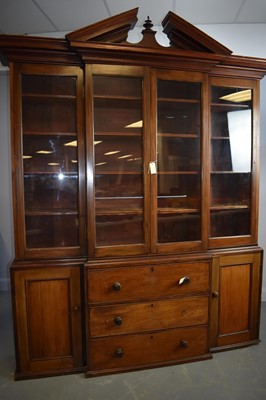 Lot 475 - Early 20th Century mahogany breakfront secretaire bookcase