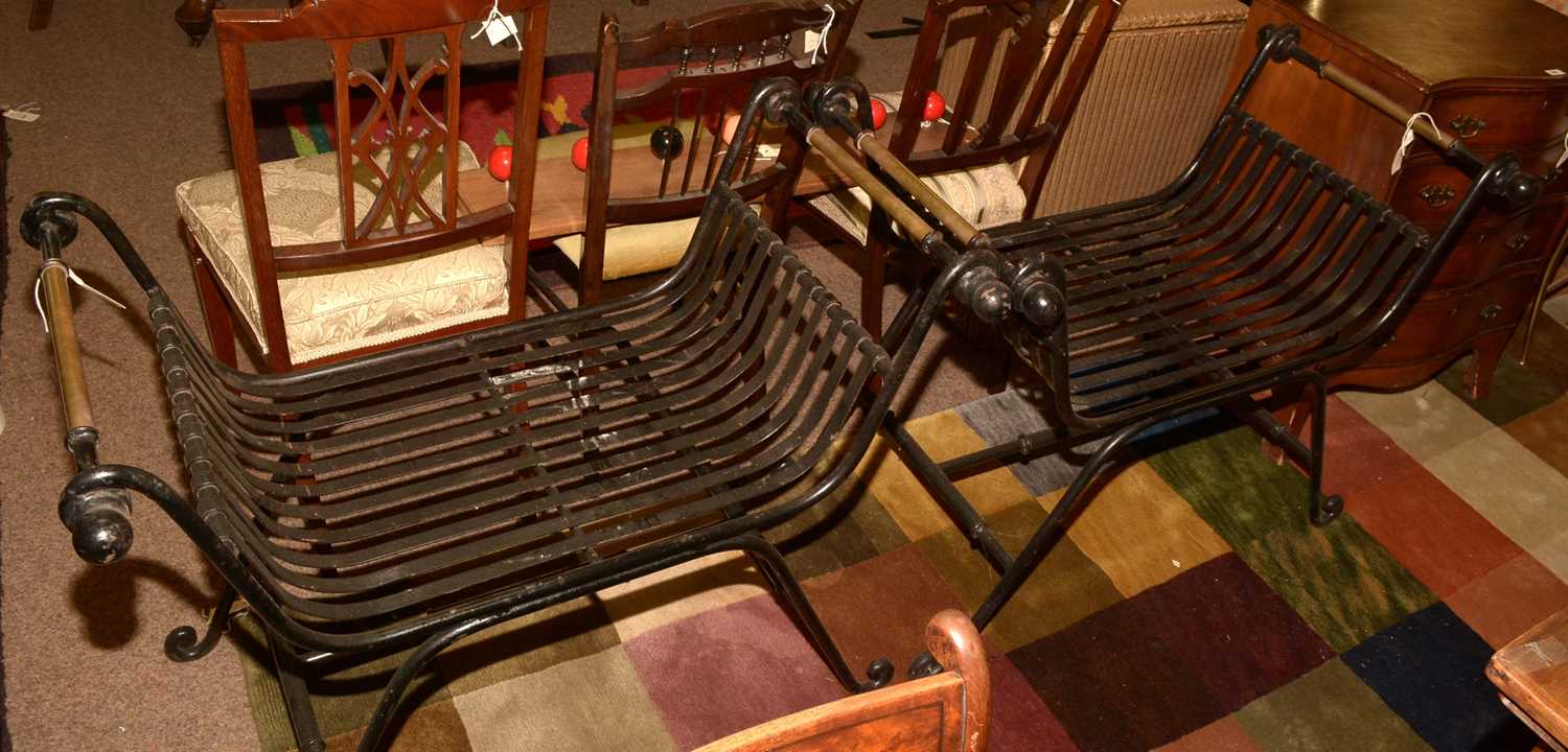 Lot 590 - Pair of 20th Century wrought iron Savonarola type chairs