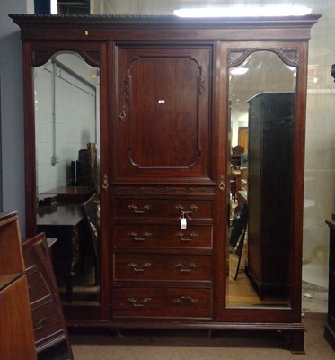 Lot 528 - An Edwardian carved mahogany wardrobe and...