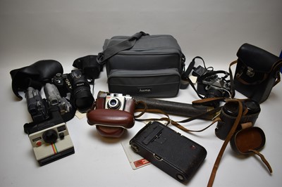 Lot 269 - Pentax camera, various other cameras, binoculars, and unspecified sundries.