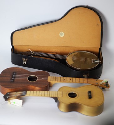 Lot 731 - Melody Junior Banjolele and two ukuleles