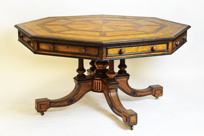 Lot 813 - Victorian Howard & Sons oak and parquetry octagonal centre table