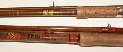 Lot 672 - Two fishing rods and a spinning reel.