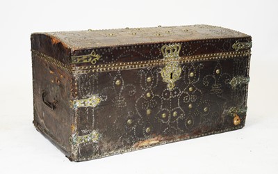 Lot 820 - 19th Century leather bound domed trunk