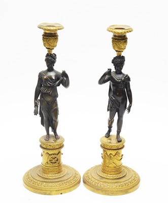 Lot 772 - 19th Century Pair of gilt-metal candlesticks