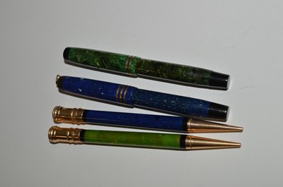 Lot 695 - Two Parker Duofold fountain pens and two pencils