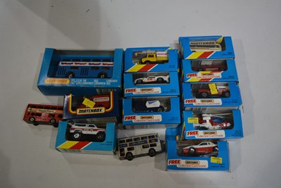 Lot 1239 - Nine boxed Matchbox vehicles, MB series, etc.