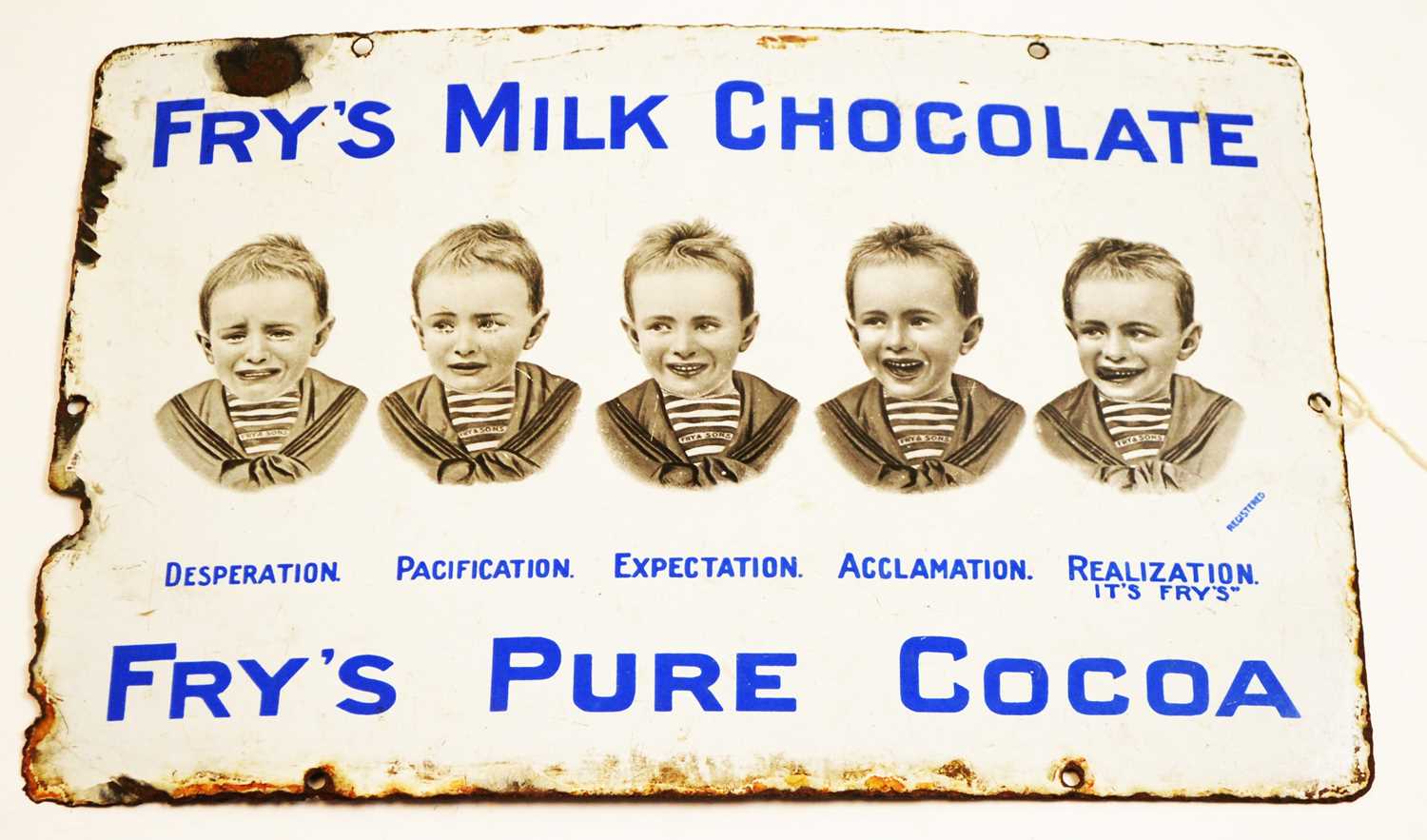 Lot 954 - Enamel Advertising Sign, `Fry`s Milk Chocolate`