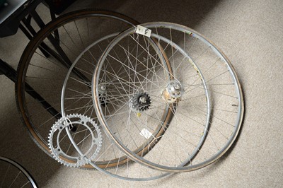 Lot 723A - Pair of bicycle wheels, and another wheel, and a 50 tooth chainring.