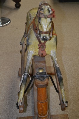 Lot 1102 - Vintage carved wood and painted rocking horse.