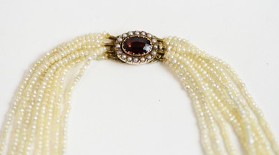 Lot 1 - Victorian seed pearl necklace with garnet clasp