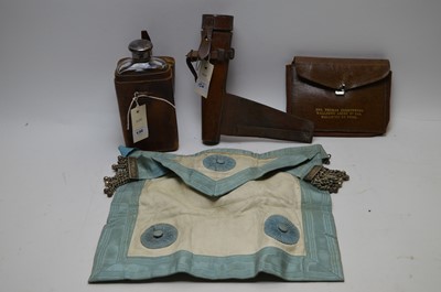 Lot 130 - Two hunting flasks; and a Masonic apron, all in leather cases.