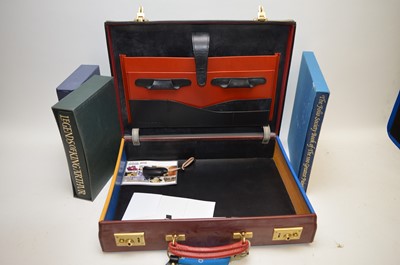 Lot 172 - Leather briefcase by Swaine Adeney; and three Folio Society books.