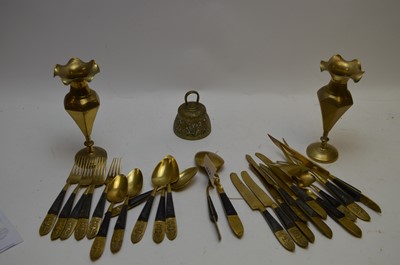 Lot 179 - Asian gold-coloured and stained wood cutlery; and brassware.