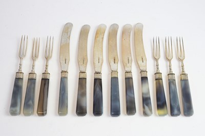 Lot 172 - Set of twelve Victorian knives and forks with agate handles