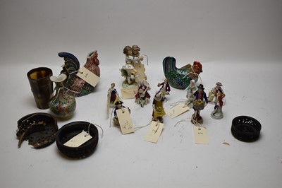 Lot 284 - Porcelain figures; Cantonese vase; horn beaker; and other items.