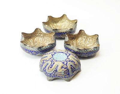 Lot 605 - Four Chinese enamelled white metal bowls.