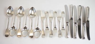 Lot 130 - Sets of six silver tablespoons, forks and knives
