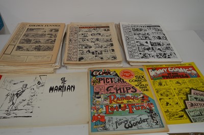 Lot 1360 - The Menomonee Falls Gazette; Golden Funnies; two folios of British comics reprints; etc.