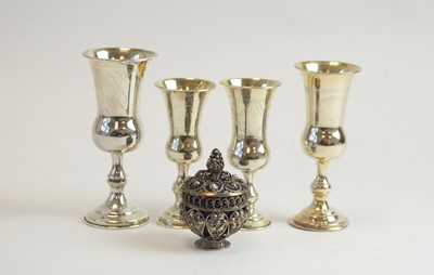 Lot 136 - Four Kiddush cups and a covered salt