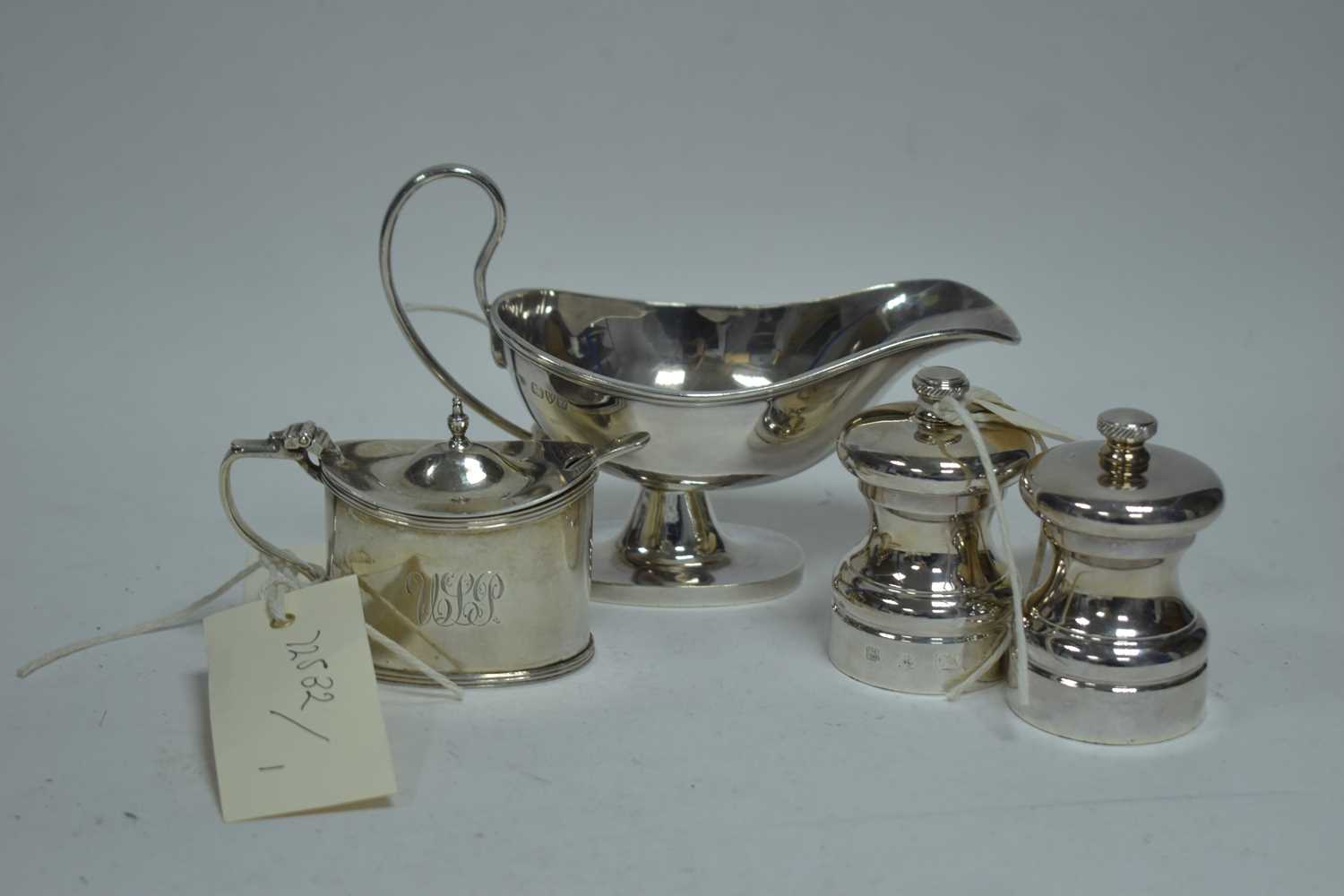 Lot 41 - Silver condiments and sauce boat